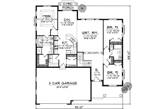 Floor Plan - Main Floor for Traditional House Plan #70-827 - 3 bed, 2 bath