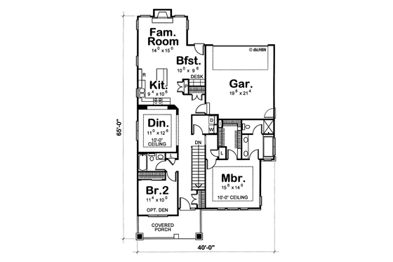 Floor Plan - Main Floor for Cottage House Plan #20-1215 - 2 bed, 2 bath