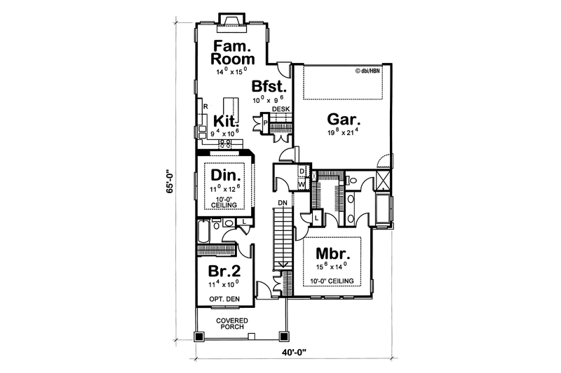 Architectural House Design - Floor Plan - Main Floor for Cottage House Plan #20-1215 - 2 bed, 2 bath