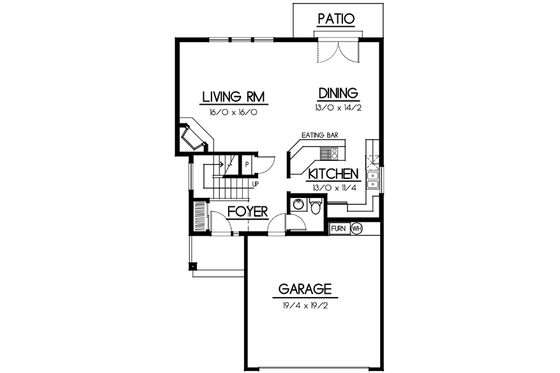 Floor Plan - Main Floor for Traditional House Plan #100-413 - 3 bed, 2.5 bath