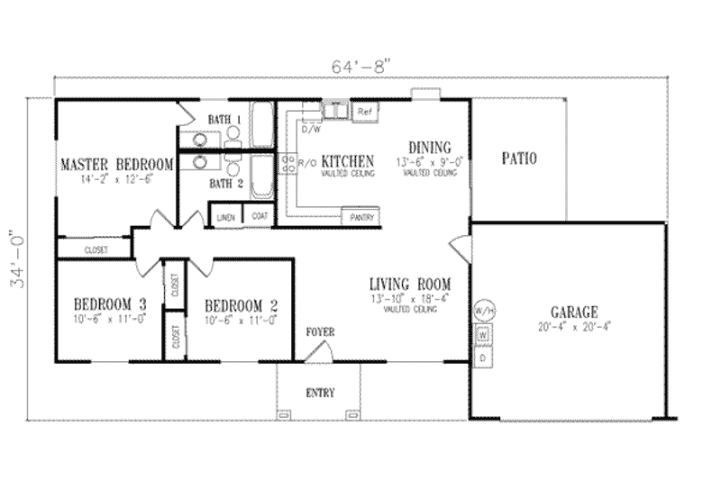 House Blueprint - Floor Plan - Main Floor for Mediterranean House Plan #1-213 - 3 bed, 2 bath