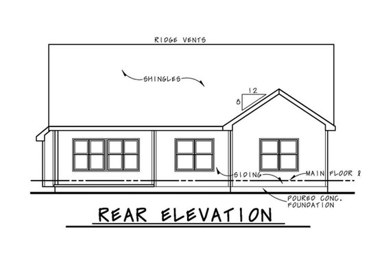 Exterior - Rear Elevation for Ranch House Plan #20-2298 - 3 bed, 2 bath