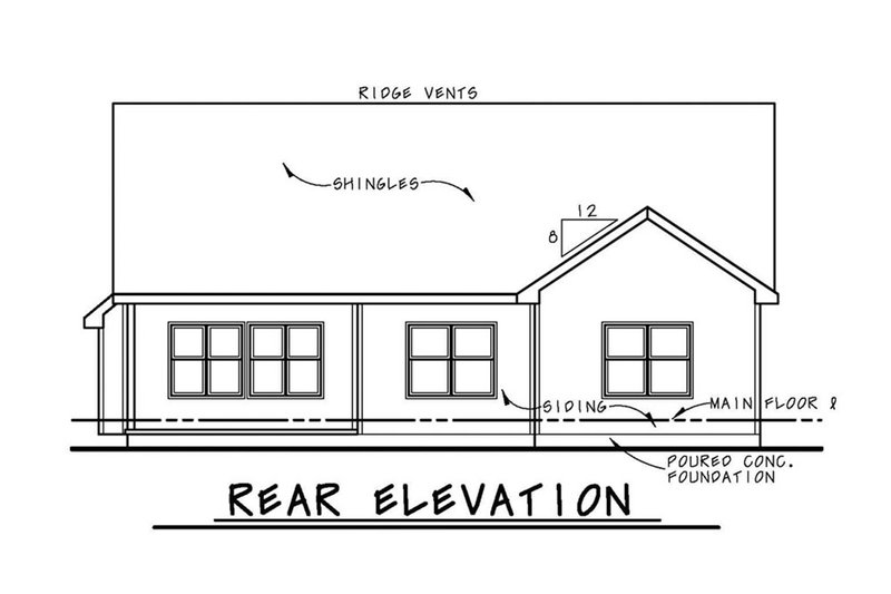 Dream House Plan - Exterior - Rear Elevation for Ranch House Plan #20-2298 - 3 bed, 2 bath