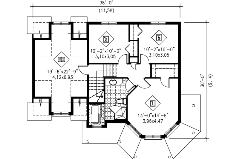 House Blueprint - Floor Plan - Upper Floor for Country House Plan #25-273 - 3 bed, 1.5 bath