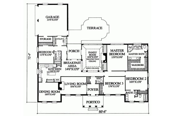 Floor Plan - Main Floor for Southern House Plan #137-116 - 4 bed, 3.5 bath