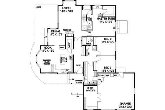 Floor Plan - Main Floor for Ranch House Plan #60-506 - 3 bed, 3 bath