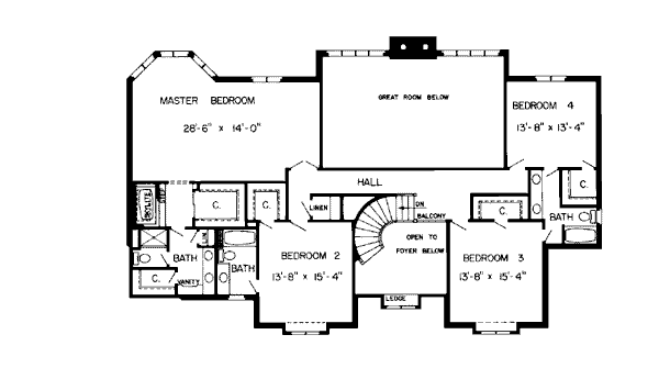 Traditional Floor Plan - Upper Floor Plan #312-780