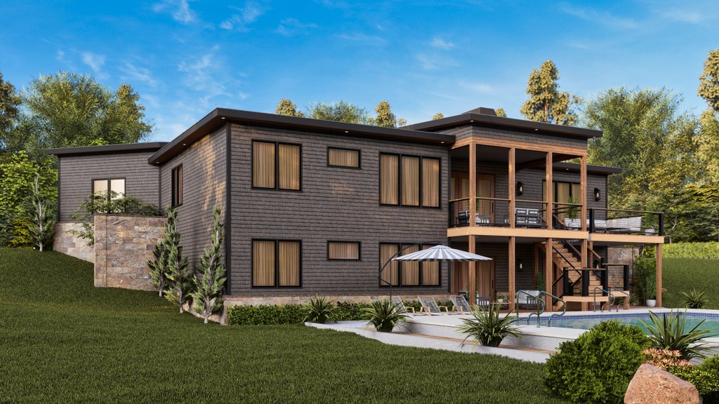 Exterior - Rear Elevation 1 for Contemporary House Plan #54-689 - 3 bed, 2 bath