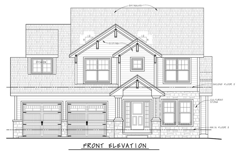 House Blueprint - Exterior - Front Elevation 3 for Craftsman House Plan #20-2618 - 3 bed, 2.5 bath