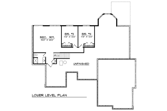 Floor Plan - Lower Floor for European House Plan #70-764 - 4 bed, 3 bath