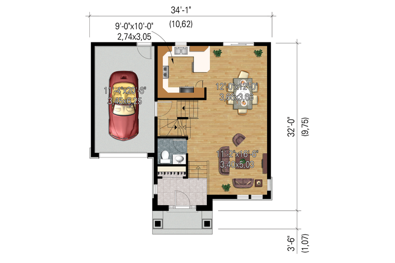 House Blueprint - Floor Plan - Main Floor 1 for Traditional House Plan #25-4663 - 3 bed, 1 bath