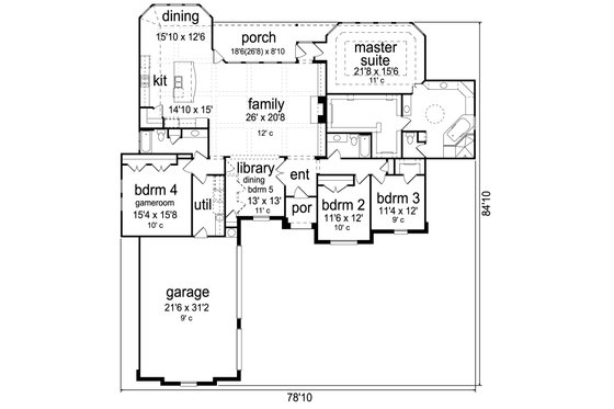 Floor Plan - Main Floor for Mediterranean House Plan #84-598 - 4 bed, 3 bath