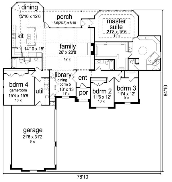 Architectural House Design - Mediterranean Floor Plan - Main Floor Plan #84-598