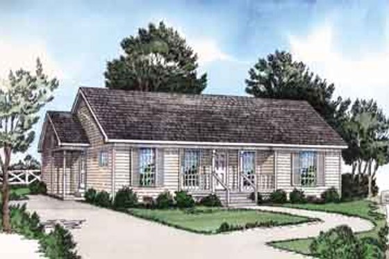 Exterior - Front Elevation for Ranch House Plan #16-257 - 2 bed, 1 bath