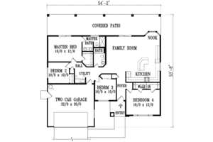 Floor Plan - Main Floor for Adobe / Southwestern House Plan #1-1319 - 4 bed, 2 bath
