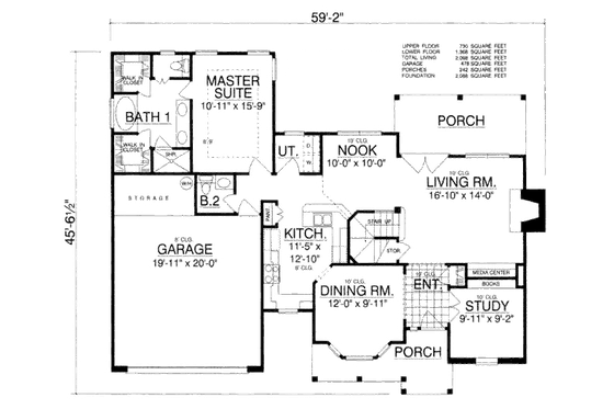 Floor Plan - Main Floor for Traditional House Plan #40-107 - 5 bed, 2.5 bath