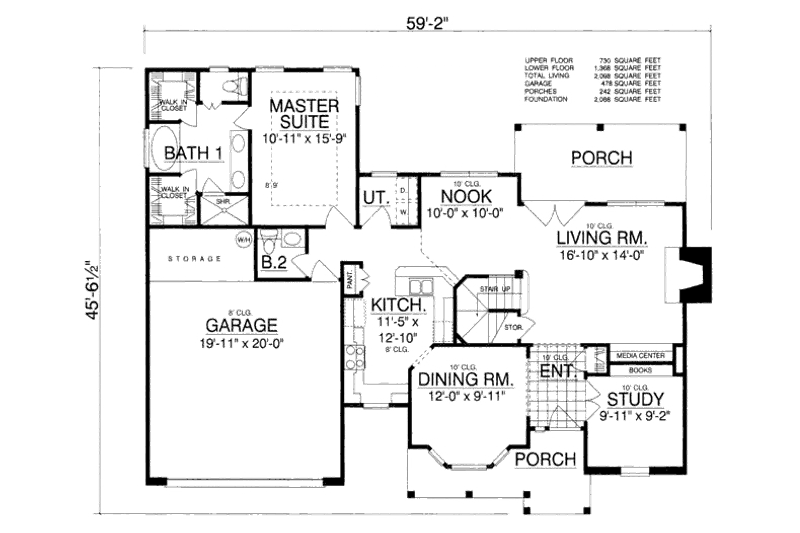 Architectural House Design - Floor Plan - Main Floor for Traditional House Plan #40-107 - 5 bed, 2.5 bath