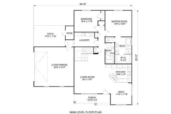 Floor Plan - Main Floor for Bungalow House Plan #116-281 - 2 bed, 2 bath