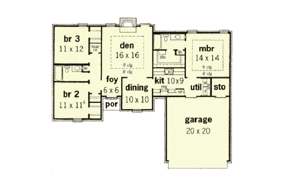 Floor Plan - Main Floor for Traditional House Plan #16-111 - 3 bed, 2 bath