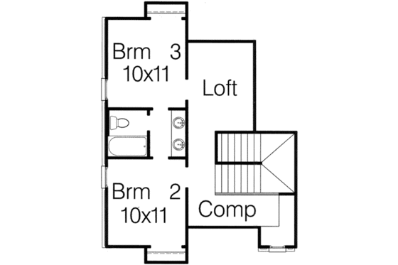 Floor Plan - Upper Floor for European House Plan #15-279 - 3 bed, 2.5 bath