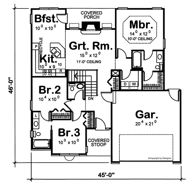 House Design - Ranch Floor Plan - Main Floor Plan #20-2234