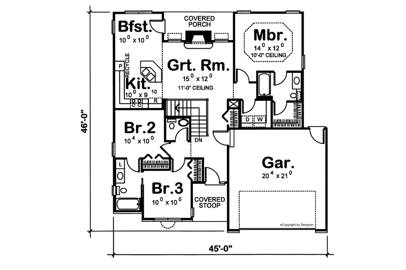 Architectural House Design - Floor Plan - Main Floor for Ranch House Plan #20-2234 - 3 bed, 2.5 bath