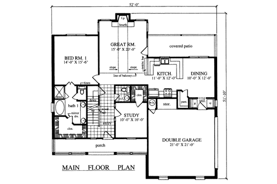 Floor Plan - Main Floor for Country House Plan #42-347 - 3 bed, 2.5 bath