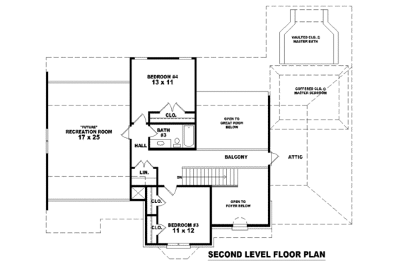 Floor Plan - Upper Floor for European House Plan #81-1071 - 3 bed, 3 bath