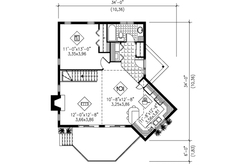 Dream House Plan - Floor Plan - Main Floor for Contemporary House Plan #25-4193 - 1 bed, 1 bath