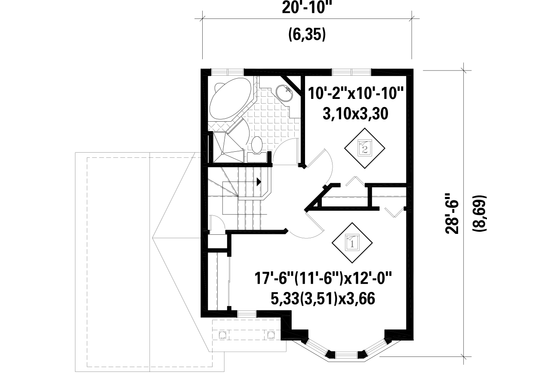 Floor Plan - Upper Floor for Traditional House Plan #25-4470 - 2 bed, 1 bath