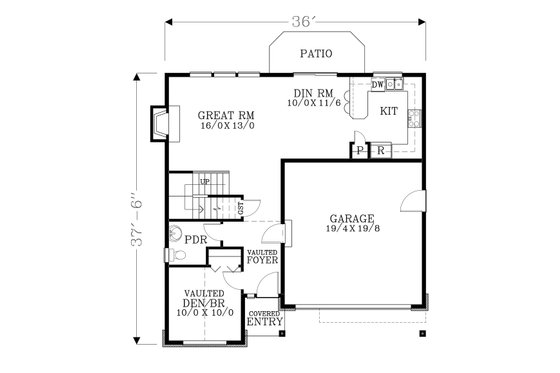 Floor Plan - Main Floor for Craftsman House Plan #53-507 - 4 bed, 2.5 bath