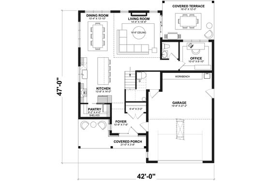 Floor Plan - Main Floor for Farmhouse House Plan #23-2788 - 3 bed, 2.5 bath