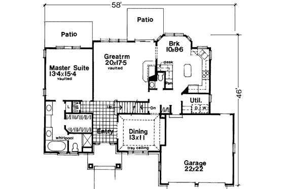 Floor Plan - Main Floor for European House Plan #300-102 - 4 bed, 3.5 bath