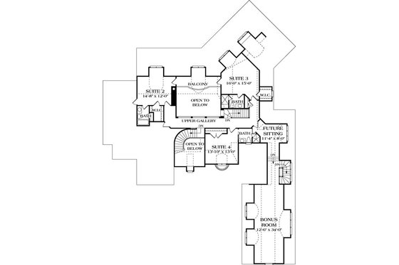 Floor Plan - Upper Floor for European House Plan #453-44 - 4 bed, 5.5 bath