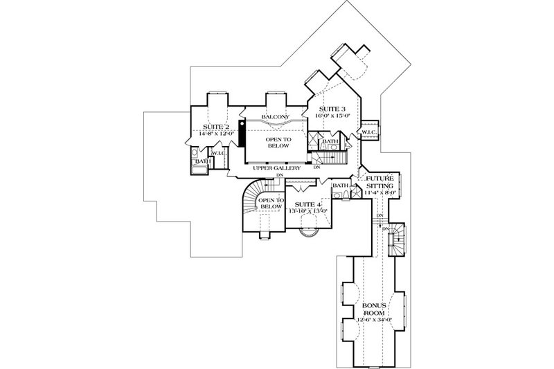 House Design - Floor Plan - Upper Floor for European House Plan #453-44 - 4 bed, 5.5 bath
