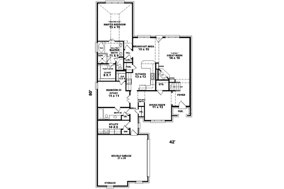 Floor Plan - Main Floor for European House Plan #81-883 - 3 bed, 3 bath