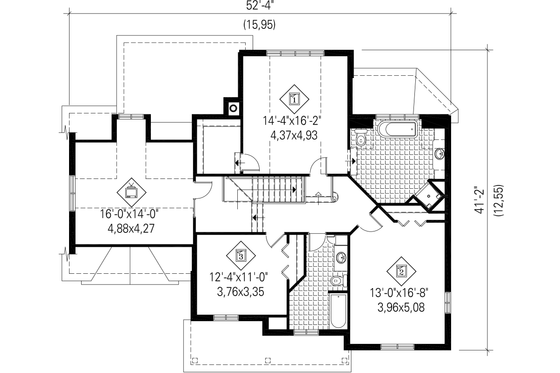 Floor Plan - Upper Floor for European House Plan #25-4798 - 3 bed, 2 bath