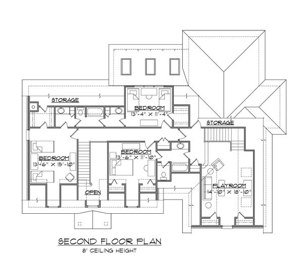 Traditional Floor Plan - Upper Floor Plan #1054-61