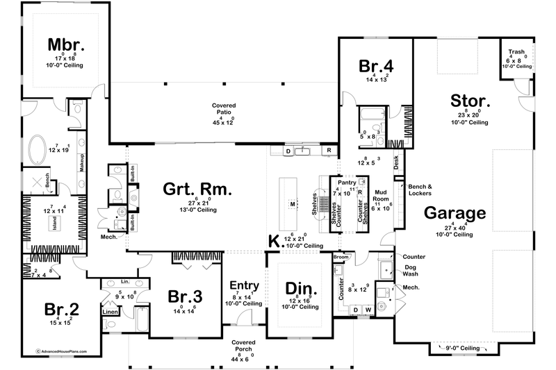 House Plan Design - Floor Plan - Main Floor for Farmhouse House Plan #455-706 - 4 bed, 3.5 bath