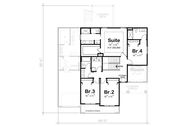 House Blueprint - Floor Plan - Upper Floor for Craftsman House Plan #20-2492 - 4 bed, 3.5 bath