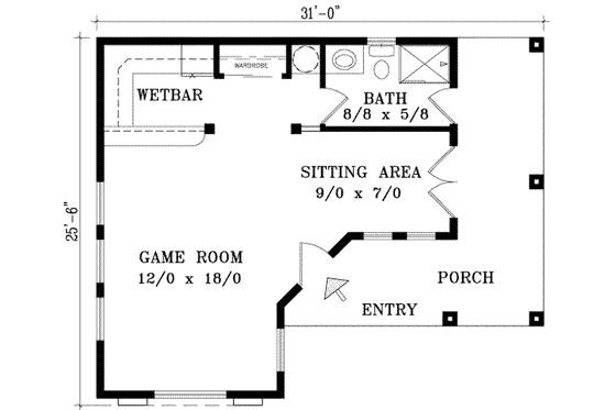 Floor Plan - Main Floor for Mediterranean House Plan #1-110, 1 bath