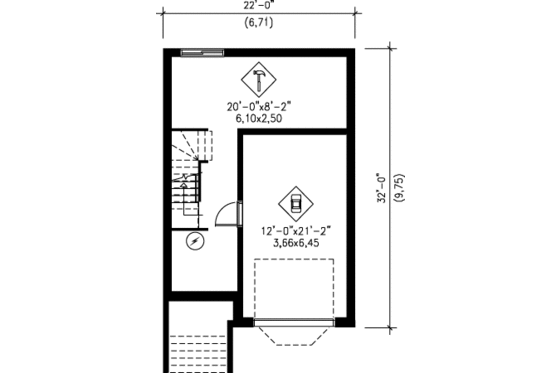 Floor Plan - Lower Floor for European House Plan #25-4238 - 2 bed, 1.5 bath