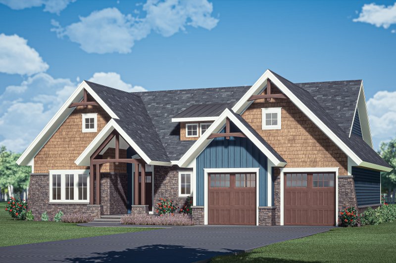 House Blueprint - Exterior - Front Elevation 3 for Craftsman House Plan #1088-10 - 2 bed, 2 bath