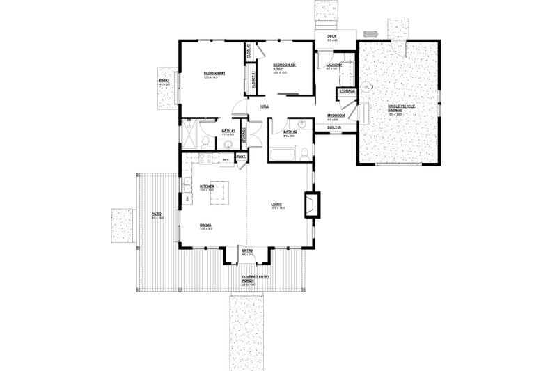 House Design - Floor Plan - Main Floor for Farmhouse House Plan #895-166 - 2 bed, 2 bath