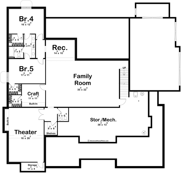 Dream House Plan - Floor Plan - Lower Floor for Cottage House Plan #455-800 - 3 bed, 2.5 bath