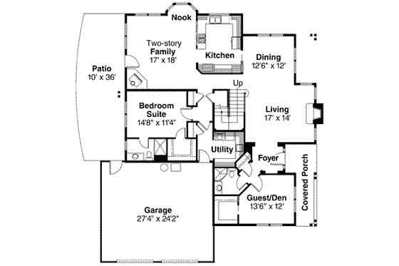 Floor Plan - Main Floor for Craftsman House Plan #124-459 - 3 bed, 3 bath