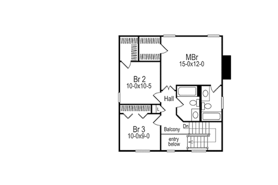 Floor Plan - Upper Floor for Traditional House Plan #57-154 - 3 bed, 2.5 bath