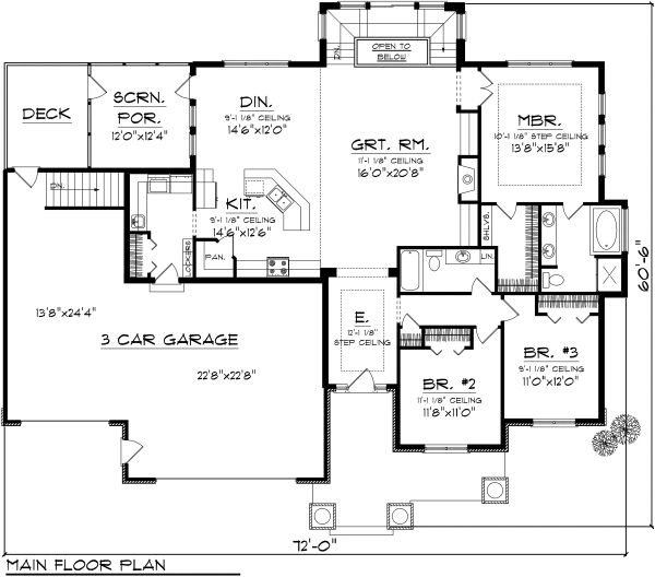 Architectural House Design - Ranch Floor Plan - Main Floor Plan #70-1124