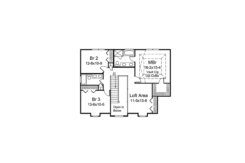 House Design - Floor Plan - Upper Floor for Country House Plan #57-624 - 3 bed, 2.5 bath