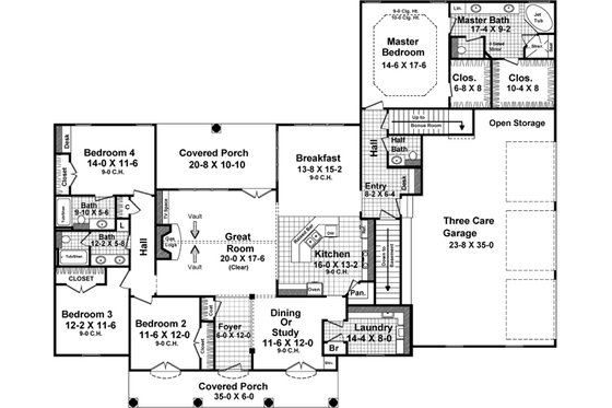 Floor Plan - Main Floor for European House Plan #21-363 - 4 bed, 3.5 bath